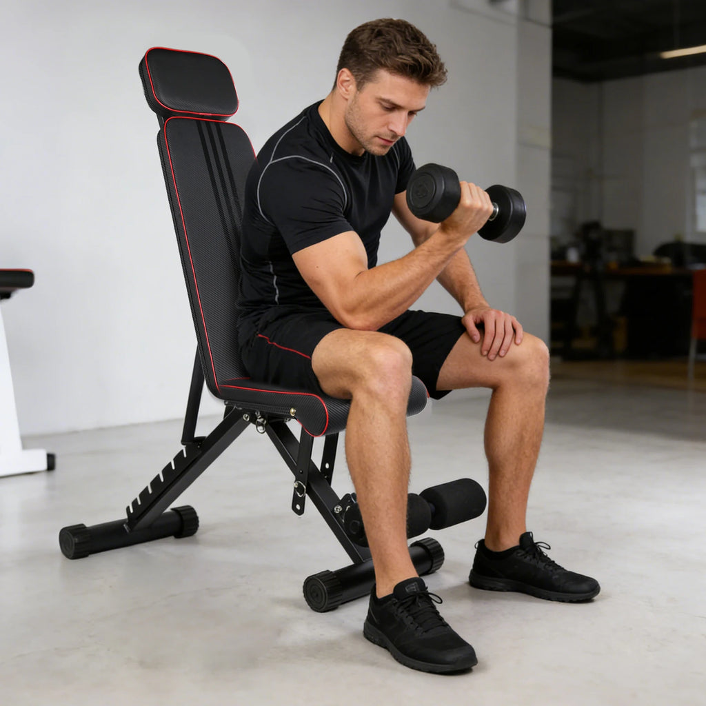 7 Position Adjustable Foldable Weight Bench, Dumbbell Bench with Headrest, Incline Decline Full Body Strength Training Bench for Home Gym