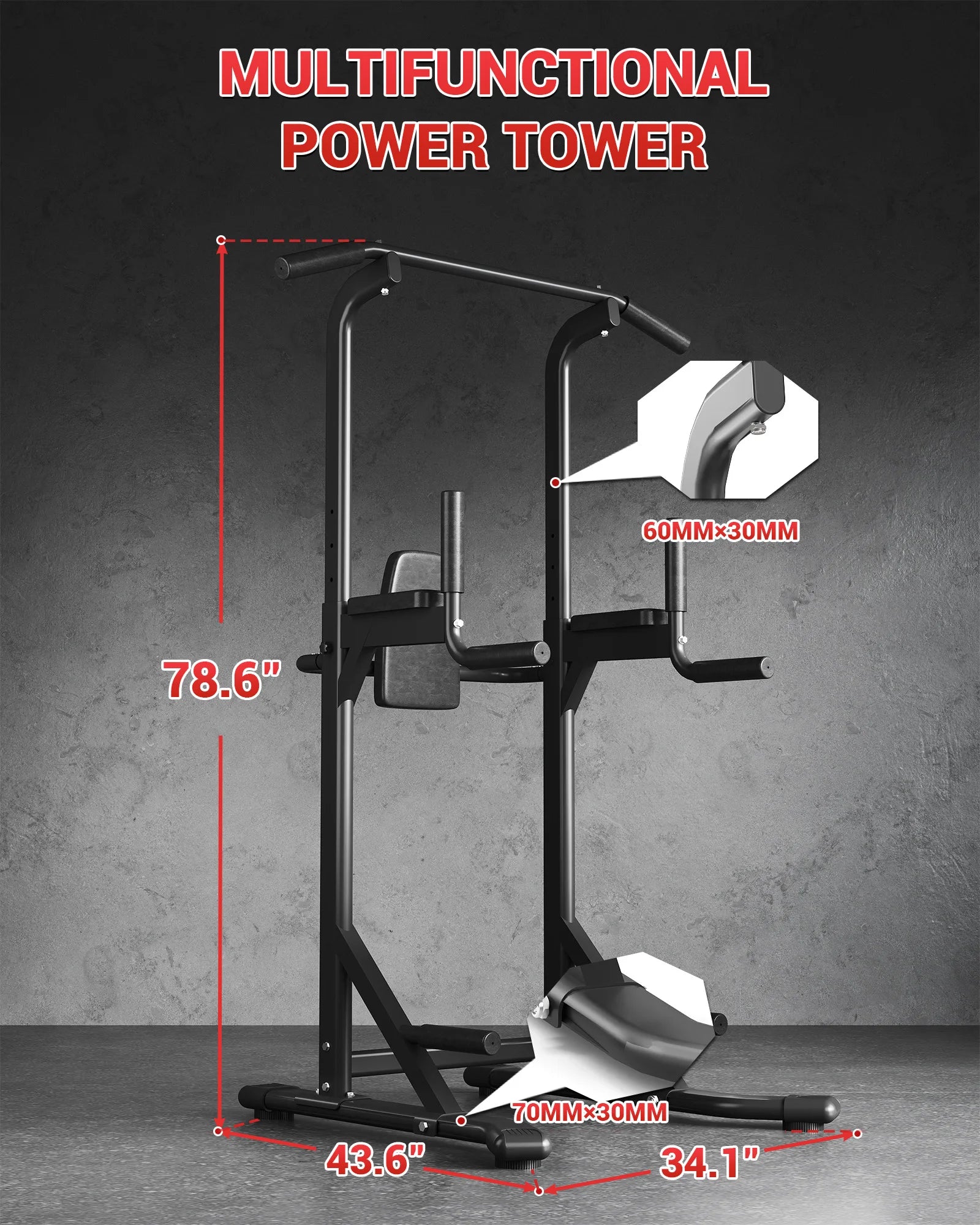 Multi-Functional Free Standing Pull Up Bar Power Tower – 450 lbs Capacity Adjustable Dip Station – Strength Training Equipment for Home Gym, Pull Ups, Dips, Leg Raises