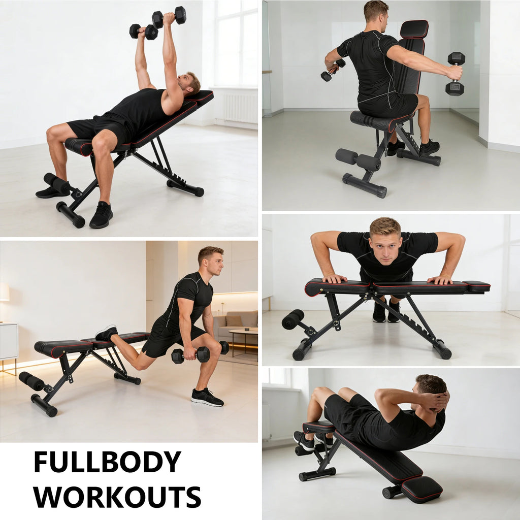 7 Position Adjustable Foldable Weight Bench, Dumbbell Bench with Headrest, Incline Decline Full Body Strength Training Bench for Home Gym