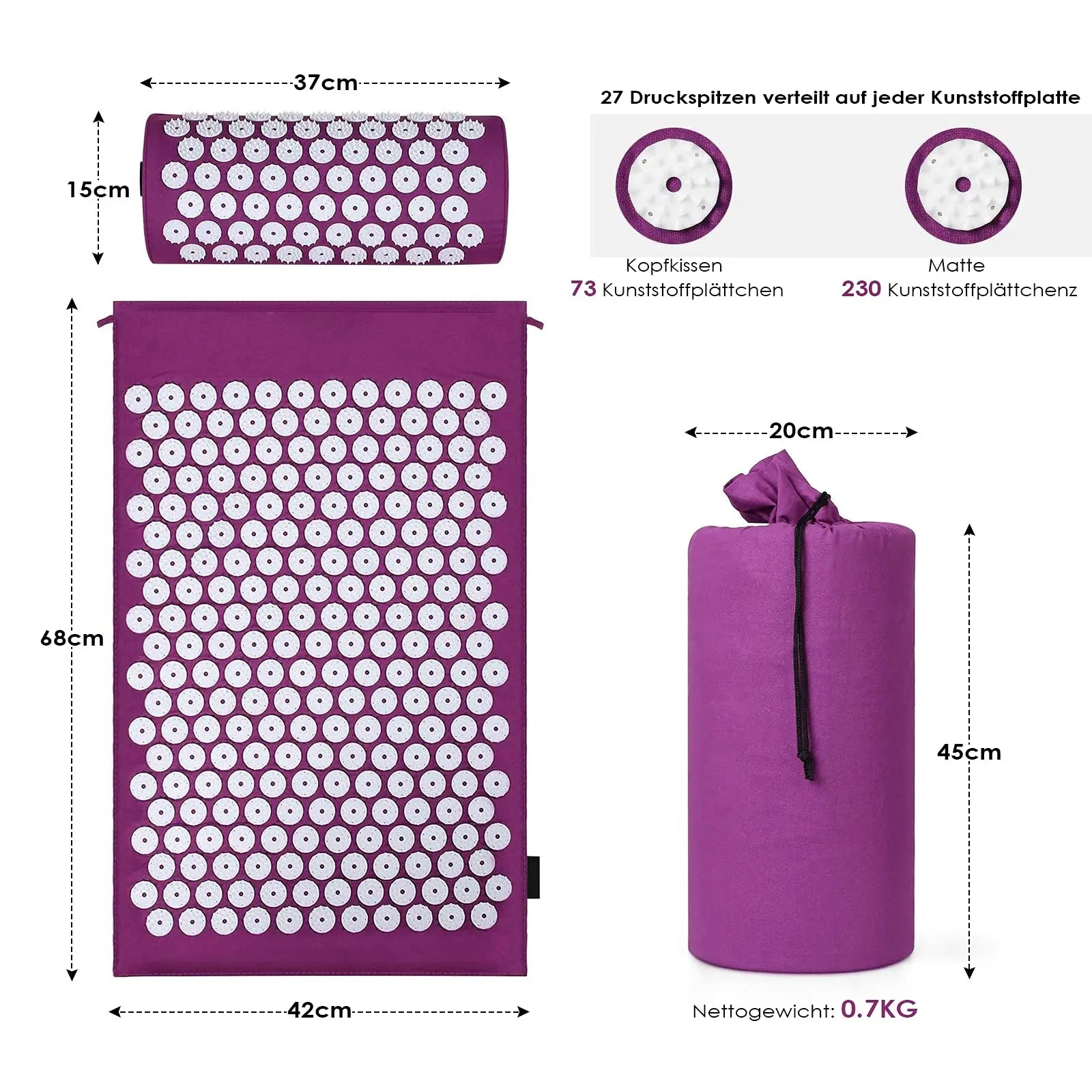Acupressure Mat Sensi Massage Mat Pillow Set  applicator for Neck Foot Yoga Mat with Needle Back Cushion