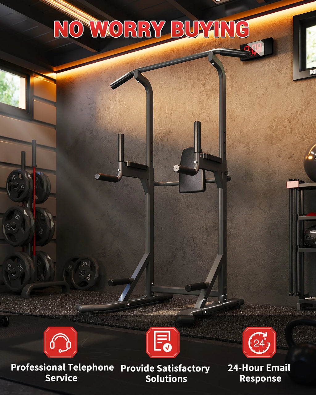 Multi-Functional Free Standing Pull Up Bar Power Tower – 450 lbs Capacity Adjustable Dip Station – Strength Training Equipment for Home Gym, Pull Ups, Dips, Leg Raises