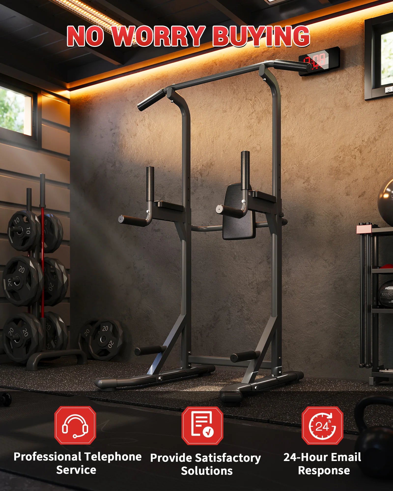 Multi-Functional Free Standing Pull Up Bar Power Tower – 450 lbs Capacity Adjustable Dip Station – Strength Training Equipment for Home Gym, Pull Ups, Dips, Leg Raises